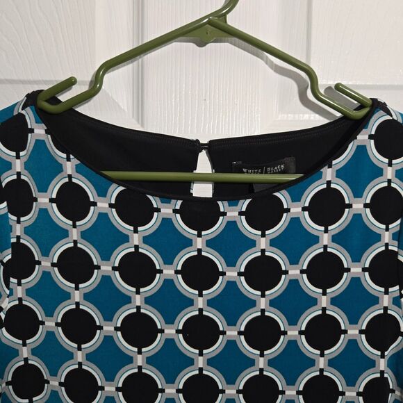 White House Black Market Women XS Black Blue Geometric Shift Dress - Picture 3 of 15